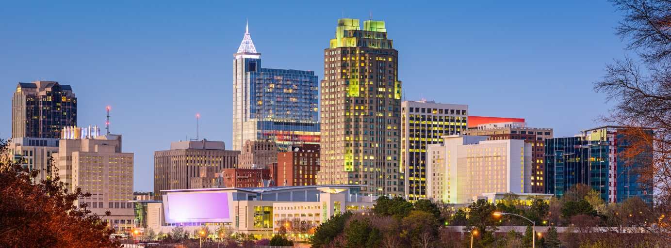 Downtown Raleigh, North Carolina skyline at dusk